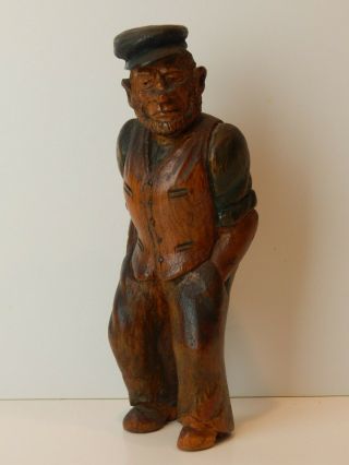 Antique Wood Carving Of " Old Time " Maine Sailor - American Maritime Folk Art