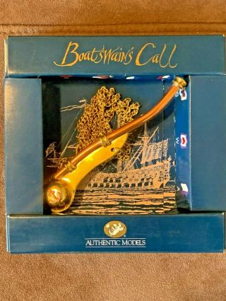 Vintage Brass & Copper Boatswain ' s / Bosun ' s Call Whistle w/ Chain 2