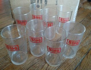 8 Vintage Stag Beer 4 1/3 " Mini Drinking Glasses Tumblers 1950s 1960s Promo? 50s