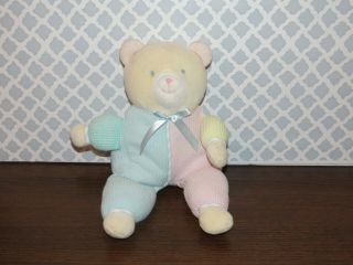 Vintage Eden Pastel Pink Blue Teddy Bear Thermal Stuffed Waffle Weave Plush Toy