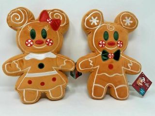 Disney Parks Minnie Mickey Mouse Gingerbread Scented Holiday Plush Set Christmas