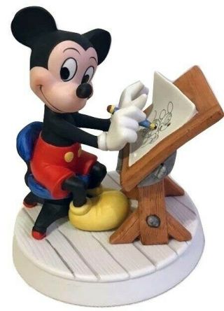 Vintage Disney Porcelain Figurine Mickey Mouse Drawing Portrait Made In Japan