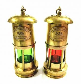 Set Of 2 Antique Brass Minor Lamp Vintage Nautical Ship Boat Light Lantern