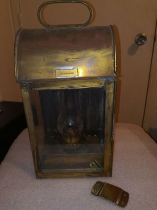 Vintage Nautical Brass/ Copper Oil Lantern With Wall Bracket Made In England