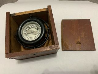 Vintage/antique Nautical Compass In Wooden Box Floating Gyrocompass See Photos