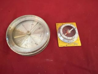 2 Vintage Antique Navigation Compass Made In France Beveled Glass Huntsman Metal