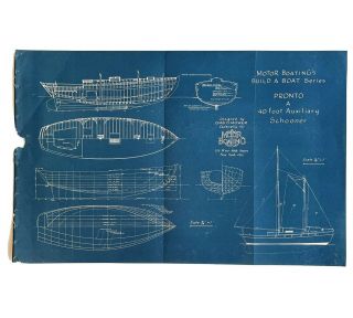 Vintage Antique 1920’s Sailboat Nautical Blueprint “pronto”