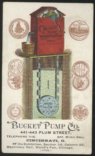 1893 Expo Trade Card,  Bucket Pump Co.  Cincinnati,  Oh.  Best Pump On Earth