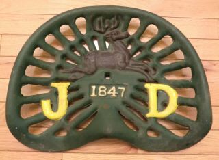Vintage John Deere Cast Iron Tractor Seat 1847 6 Antlers 4 Legs Logo