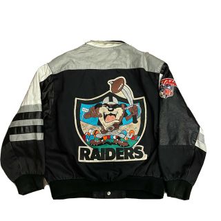 Vtg 90s Jeff Hamilton Los Angeles Raiders Taz Leather Varsity Jacket Sz Xl Black