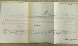 Us Navy Ww2 Sub Uss Gato 1942 Warship Plans 3 Sheets