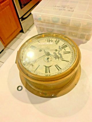 Ships Clock Unsigned Heavy Brass Large Case 30 Hour Time And Strike Project