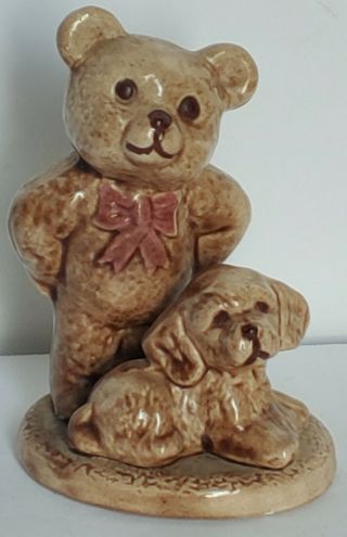 Vintage Collectible Teddy Bear Figurine With Puppy Dog Cute Brown Bear Roetke