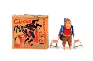 Vintage Best Maid Japan Circus Monkey Acrobat Wind - Up Tin Toy W/ Box