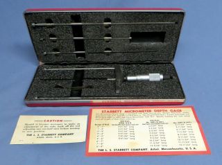 Vintage Starrett Micrometer Inspection Depth Gage Tool 445 0 - 9 " 6 Rods W/box