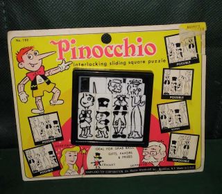 Pinocchio Disney Slide Puzzle On Graphic Card Made By Maryland Toy Corp.