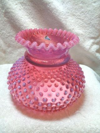 Vintage Fenton Art Glass Cranberry Opalescent Hobnail Ruffle Top Lamp Shade 1