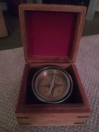 Nautical Compass In Wooden Box