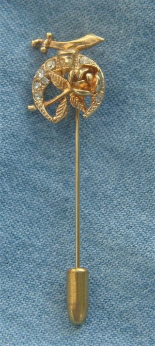 Daughters of the Nile Fraternal Masonic Shriners Rose Rhinestone Stick Hat Pin 2