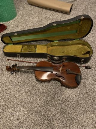 Vintage Violin With Case In Need Of Repair