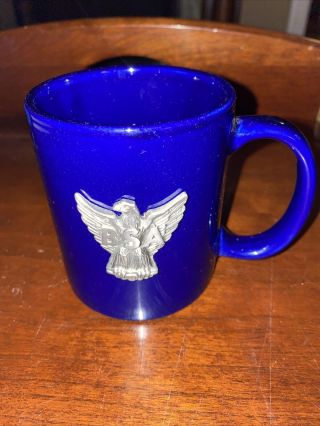 Boy Scouts Of America Cobalt Blue Coffee Mug With Bsa Eagle Pewter Emblem