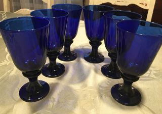 Vintage Cobalt Blue Handblown Footed Water Wine Goblets Goblet 6 Pc Set