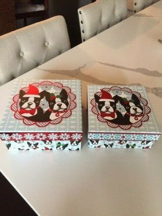 Punch Studio Boston Terrier Holiday Gift Boxes Set Of 2 Size 8 " And One 7 "