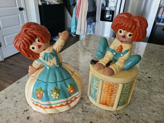 Vintage Twin Winton Rag Doll Raggedy Anne & Andy Cookie Jars San Juan California