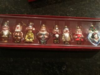 Disney Store Snow White & 7 Dwarfs Ornament Set Blown Glass - 8 Pc Set