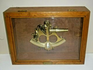 Ross London Brass Nautical Marine Sextant In Wood Display Box " Captain "
