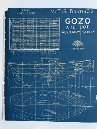 Vintage Antique 1920’s Sailboat Nautical Blueprint “GOZO” 2