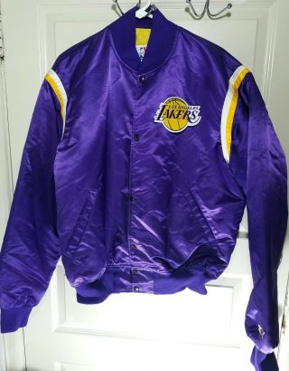 Vintage Nba La Los Angeles Lakers Shiny Purple Satin Starter Bomber Jacket Xl