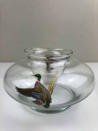 Vtg Ned Smith Signed Martini Chiller Cocktail Cooler Hand Painted Mallard Duck
