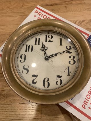 Vintage Solid Brass Heavy Mariner Ship Clock Round 11 " Round 3.  25 " Deep