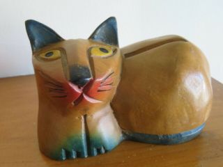 Vintage Mid Century Modern Carved Artsy Wood Cat Sculpture 5 X 3.  5 Inches