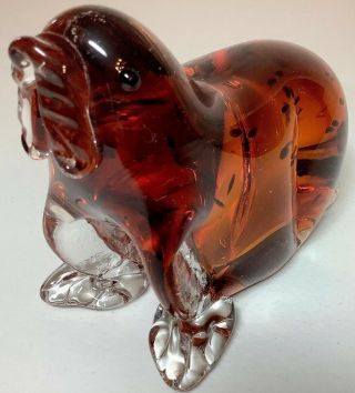 Art Glass Amber Walrus Paperweight 6”x5”x3”