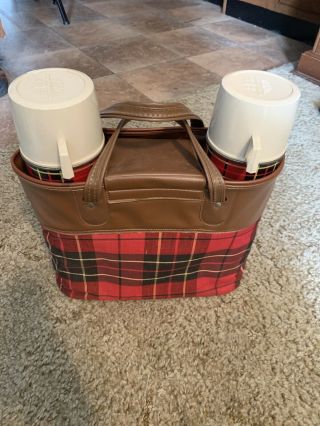 Vintage Red Plaid Thermos Picnic Bag Lunch Set King Seeley Sandwich Box No.  2442