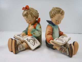 Vtg Hummel Goebel Germany Reading Boy And Girl Bookends Figurines 14a&14b