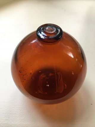 Vintage 4” Amber Brown Glass Fishing Float Ball Buoy Beer Bottle Flat Bottom