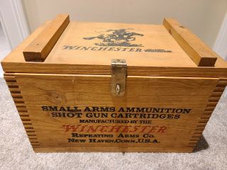 Vintage Winchester Repeating Arms Co.  Wooden Advertising Locking Wood Ammo Crate