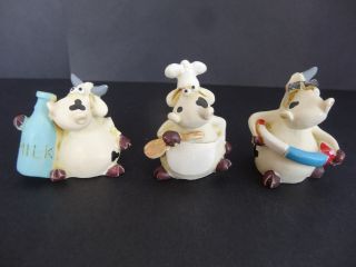 3 Small Cow Figurines Chef Swimmer Milk - P.  Chiari - Resin
