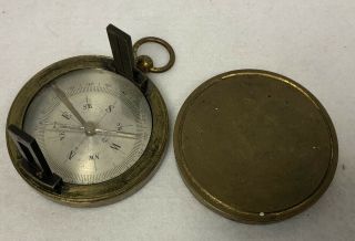 Vintage Brass View Finder Hiking Pocket Compass With Lid Made In France