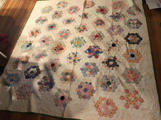 Vintage Handmade Quilt Patchwork 71” X 75” Squares Octagon Blanket