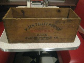 Vintage Black Pellet Powder Wooden Crate Box Austin Powder Co.  Cleveland,  Ohio