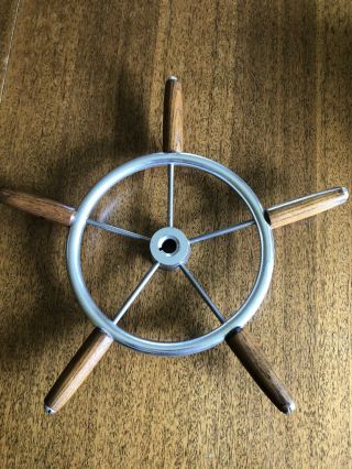Vintage Nautical Aluminum Ship Boat Steering Wheel Wood Handle 16 Inches