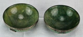 vintage Chinese Jade bowls with metal ornament 4 1/2 