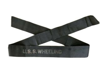 Spanish - American War Uss Wheeling Us Navy Silk Cap Tally Ribbon / Wwi