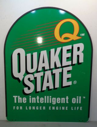 Vtg Quaker State Motor Oil Tombstone Double Sided Metal Sign Gas Oil 26x36