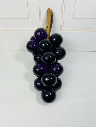Vtg Retro Mcm Purple Glass Lucite Cluster Purple Grapes On Driftwood Huge
