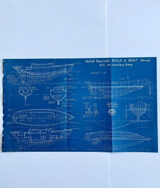 Vintage Antique 1920’s Sailboat Nautical Blueprint Elf
